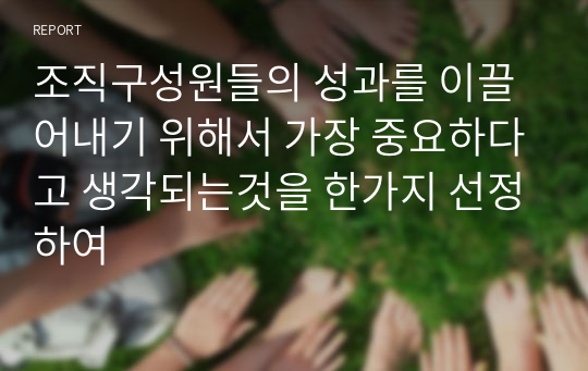 조직구성원들의 성과를 이끌어내기 위해서 가장 중요하다고 생각되는것을 한가지 선정하여