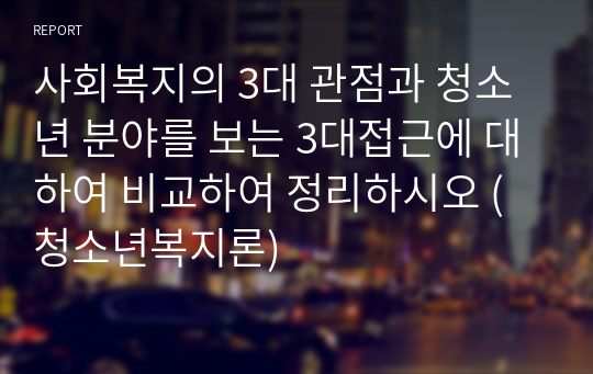 사회복지의 3대 관점과 청소년 분야를 보는 3대접근에 대하여 비교하여 정리하시오 (청소년복지론)