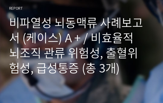 비파열성 뇌동맥류 사례보고서 (케이스) A + / 비효율적 뇌조직 관류 위험성, 출혈위험성, 급성통증 (총 3개)