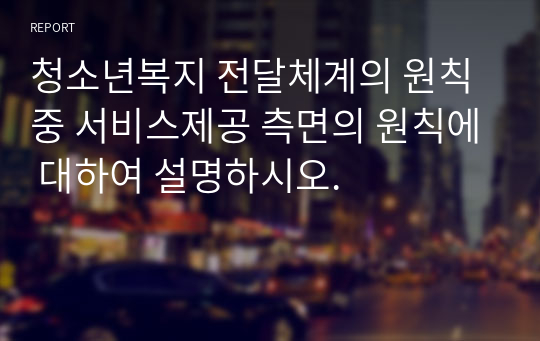 청소년복지 전달체계의 원칙 중 서비스제공 측면의 원칙에 대하여 설명하시오.