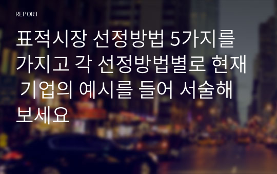 표적시장 선정방법 5가지를 가지고 각 선정방법별로 현재 기업의 예시를 들어 서술해보세요