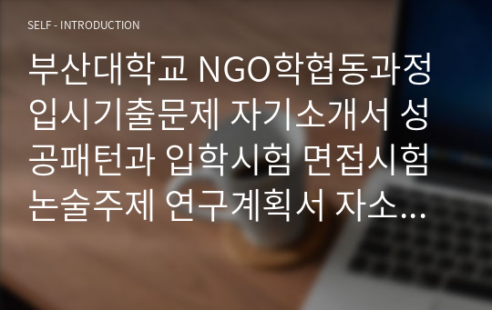 부산대학교 NGO학협동과정 입시기출문제 자기소개서 성공패턴과 입학시험 면접시험 논술주제 연구계획서 자소서 입력항목분석 지원동기작성요령