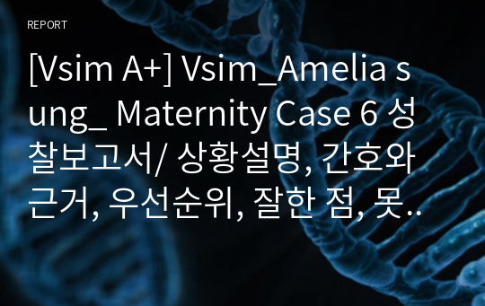 [Vsim A+] Vsim_Amelia sung_ Maternity Case 6 성찰보고서/ 상황설명, 간호와 근거, 우선순위, 잘한 점, 못한 점, 어려웠던 점, 기억에 남는 점