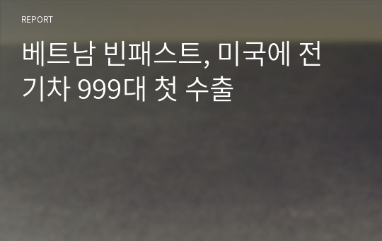 베트남 빈패스트, 미국에 전기차 999대 첫 수출