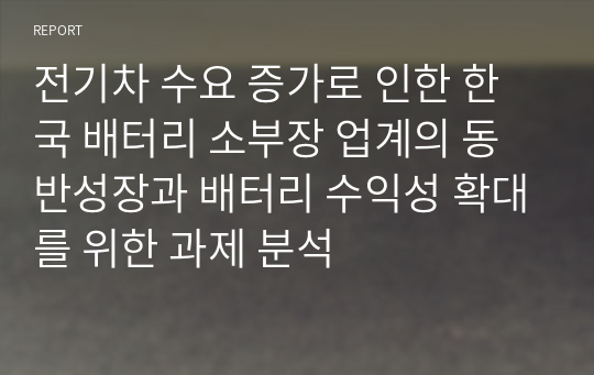 전기차 수요 증가로 인한 한국 배터리 소부장 업계의 동반성장과 배터리 수익성 확대를 위한 과제 분석