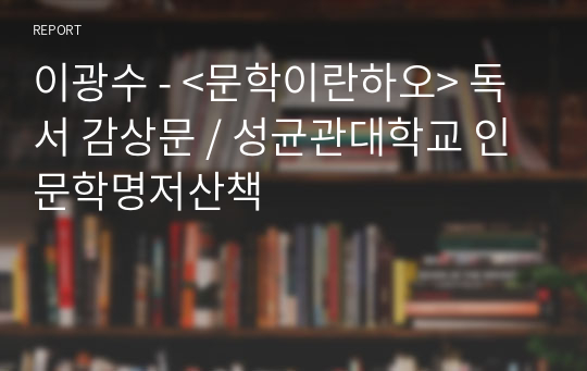 이광수 - &lt;문학이란하오&gt; 독서 감상문 / 성균관대학교 인문학명저산책