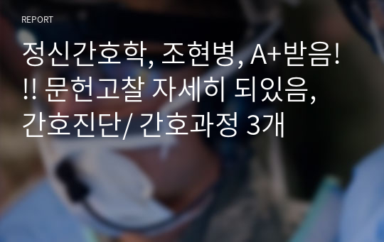 정신간호학, 조현병, A+받음!!! 문헌고찰 자세히 되있음, 간호진단/ 간호과정 3개