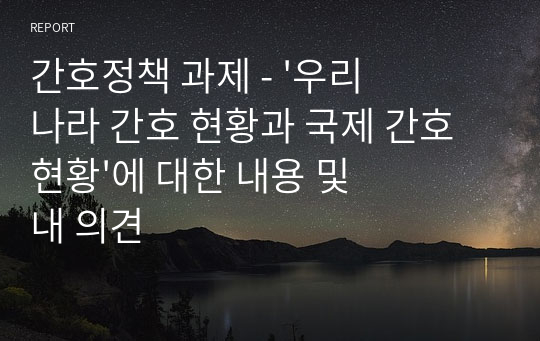 간호정책 과제 - &#039;우리나라 간호 현황과 국제 간호 현황&#039;에 대한 내용 및 내 의견