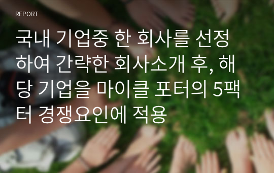 국내 기업중 한 회사를 선정하여 간략한 회사소개 후, 해당 기업을 마이클 포터의 5팩터 경쟁요인에 적용