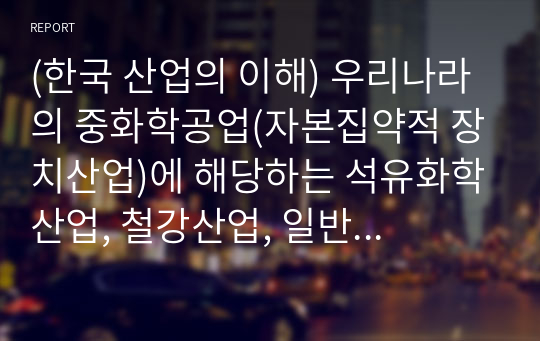 (한국 산업의 이해) 우리나라의 중화학공업(자본집약적 장치산업)에 해당하는 석유화학산업, 철강산업, 일반기계산업