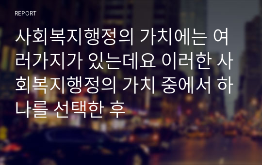 사회복지행정의 가치에는 여러가지가 있는데요 이러한 사회복지행정의 가치 중에서 하나를 선택한 후