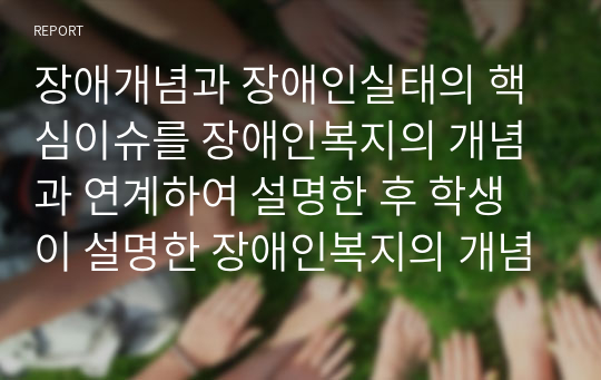 장애개념과 장애인실태의 핵심이슈를 장애인복지의 개념과 연계하여 설명한 후 학생이 설명한 장애인복지의 개념