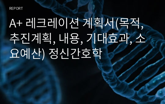 A+ 정신병원 정신의학과 레크레이션 계획서(목적, 추진계획, 내용, 기대효과, 소요예산)