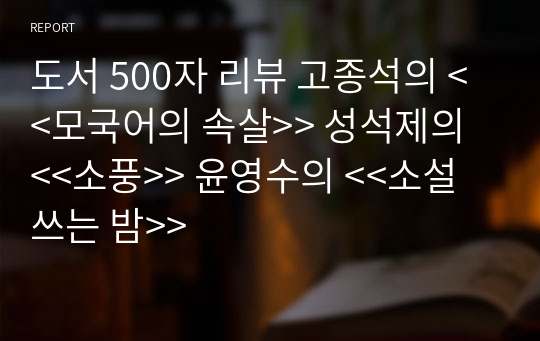 도서 500자 리뷰 고종석의 &lt;&lt;모국어의 속살&gt;&gt; 성석제의 &lt;&lt;소풍&gt;&gt; 윤영수의 &lt;&lt;소설 쓰는 밤&gt;&gt;