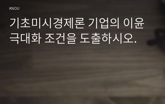 기초미시경제론 기업의 이윤극대화 조건을 도출하시오.