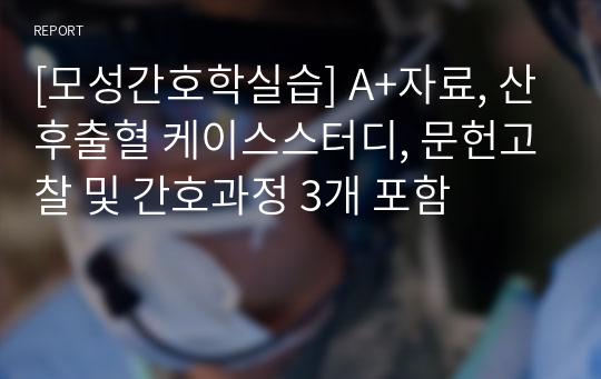 [모성간호학실습] A+자료, 산후출혈 케이스스터디, 문헌고찰 및 간호과정 3개 포함