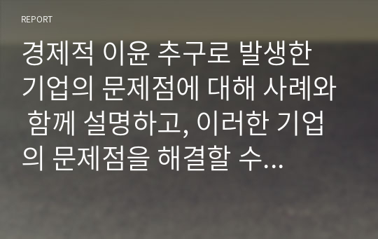 경제적 이윤 추구로 발생한 기업의 문제점에 대해 사례와 함께 설명하고, 이러한 기업의 문제점을 해결할 수 있는 방안을 설명하시오 완료본