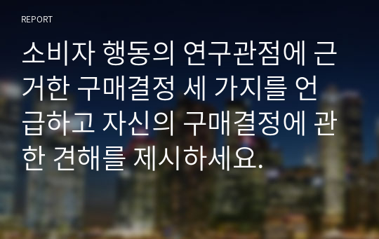 소비자 행동의 연구관점에 근거한 구매결정 세 가지를 언급하고 자신의 구매결정에 관한 견해를 제시하세요.