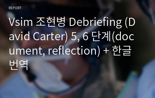 Vsim 조현병 Debriefing (David Carter) 5, 6 단계(document, reflection) + 한글번역