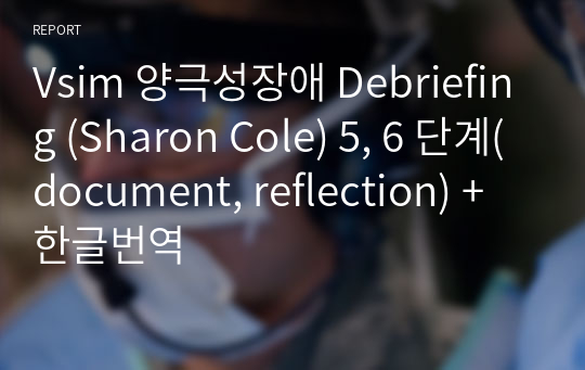 Vsim 양극성장애 Debriefing (Sharon Cole) 5, 6 단계(document, reflection) + 한글번역