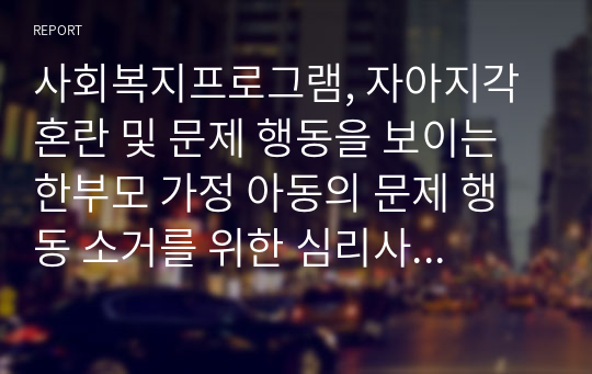 사회복지프로그램, 자아지각 혼란 및 문제 행동을 보이는 한부모 가정 아동의 문제 행동 소거를 위한 심리사회적 개입 프로그램