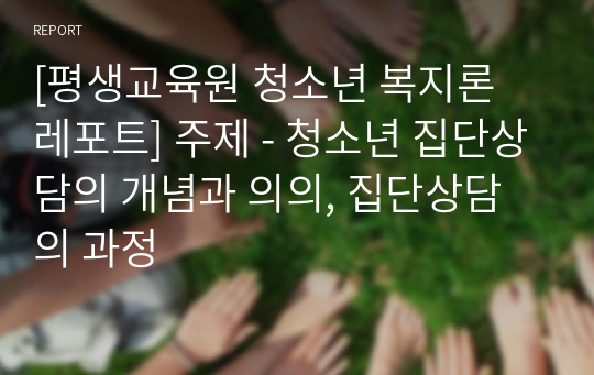 [평생교육원 청소년 복지론 레포트] 주제 - 청소년 집단상담의 개념과 의의, 집단상담의 과정