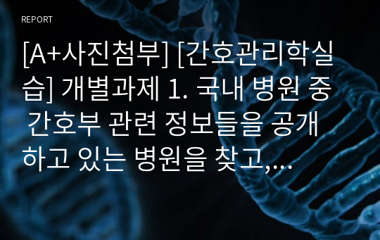 [A+사진첨부] [간호관리학실습] 개별과제 1. 국내 병원 중 간호부 관련 정보들을 공개하고 있는 병원을 찾고, 그 중 두 군데를 선정하여 아래의 세부 사항들을 비교, 분석 3