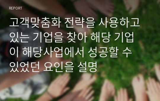 고객맞춤화 전략을 사용하고 있는 기업을 찾아 해당 기업이 해당사업에서 성공할 수 있었던 요인을 설명