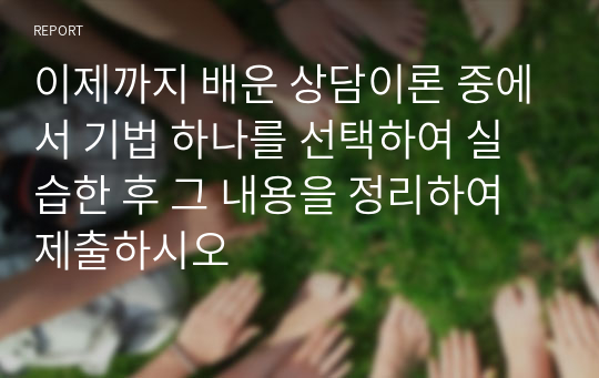 이제까지 배운 상담이론 중에서 기법 하나를 선택하여 실습한 후 그 내용을 정리하여 제출하시오