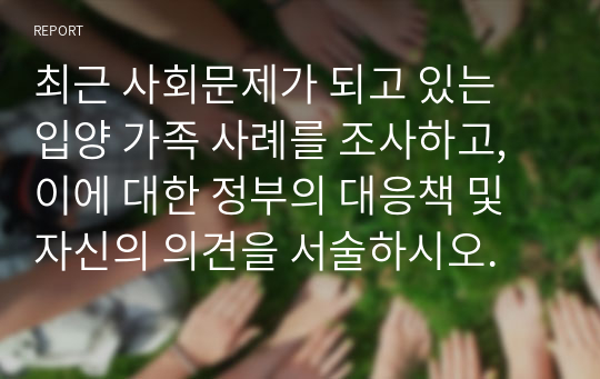 최근 사회문제가 되고 있는 입양 가족 사례를 조사하고, 이에 대한 정부의 대응책 및 자신의 의견을 서술하시오.