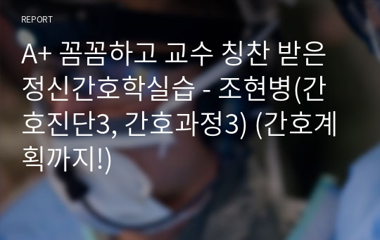 A+ 꼼꼼하고 교수 칭찬 받은 정신간호학실습 - 조현병(간호진단3, 간호과정3) (간호계획까지!)