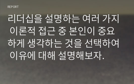 리더십을 설명하는 여러 가지 이론적 접근 중 본인이 중요하게 생각하는 것을 선택하여 이유에 대해 설명해보자.