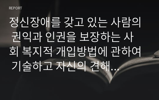 정신장애를 갖고 있는 사람의 권익과 인권을 보장하는 사회 복지적 개입방법에 관하여 기술하고 자신의 견해를 제시하시오.