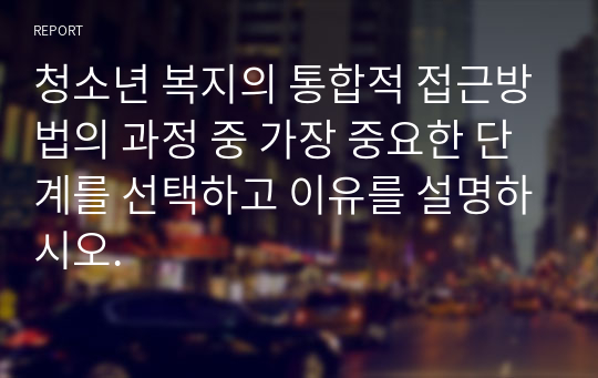 청소년 복지의 통합적 접근방법의 과정 중 가장 중요한 단계를 선택하고 이유를 설명하시오.