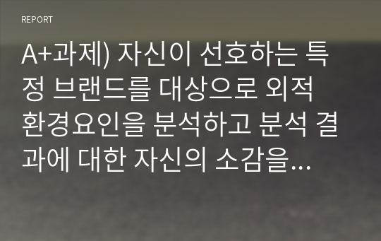 A+과제) 자신이 선호하는 특정 브랜드를 대상으로 외적 환경요인을 분석하고 분석 결과에 대한 자신의 소감을 설명하시오.