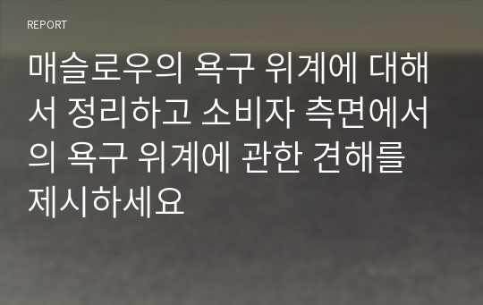 매슬로우의 욕구 위계에 대해서 정리하고 소비자 측면에서의 욕구 위계에 관한 견해를 제시하세요