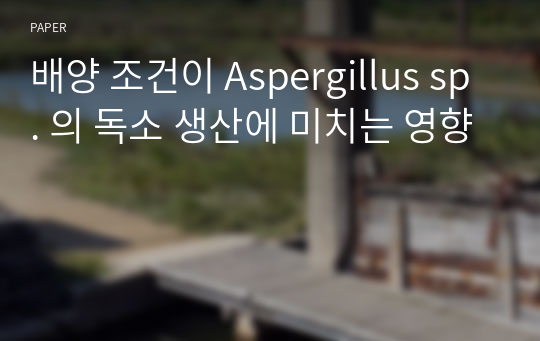 배양 조건이 Aspergillus sp. 의 독소 생산에 미치는 영향