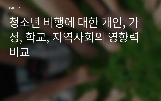 청소년 비행에 대한 개인, 가정, 학교, 지역사회의 영향력 비교