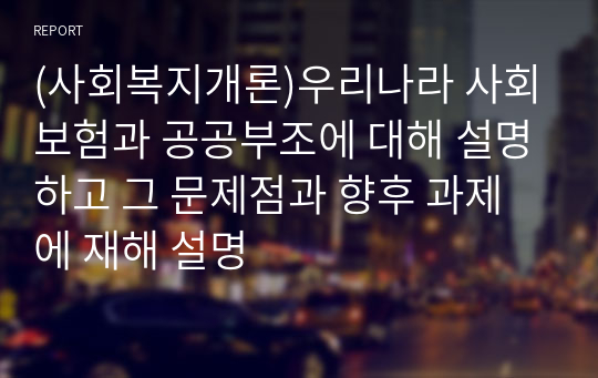 (사회복지개론)우리나라 사회보험과 공공부조에 대해 설명하고 그 문제점과 향후 과제에 재해 설명