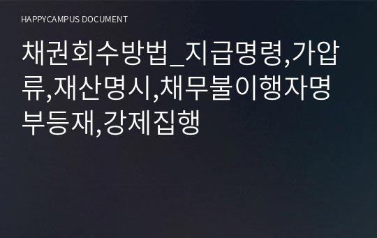 채권회수방법_지급명령,가압류,재산명시,채무불이행자명부등재,강제집행