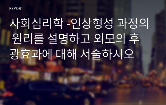 사회심리학 -인상형성 과정의 원리를 설명하고 외모의 후광효과에 대해 서술하시오