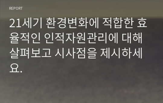 21세기 환경변화에 적합한 효율적인 인적자원관리에 대해 살펴보고 시사점을 제시하세요.