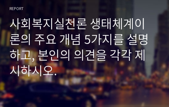 사회복지실천론 생태체계이론의 주요 개념 5가지를 설명하고, 본인의 의견을 각각 제시하시오.