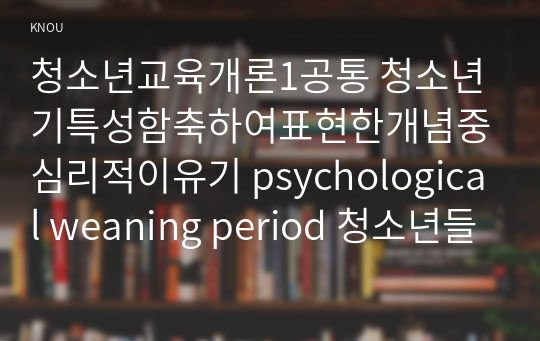 청소년교육개론1공통 청소년기특성함축하여표현한개념중심리적이유기 psychological weaning period 청소년들의소비문화 특징과 문제점및개선방안 논하시오00