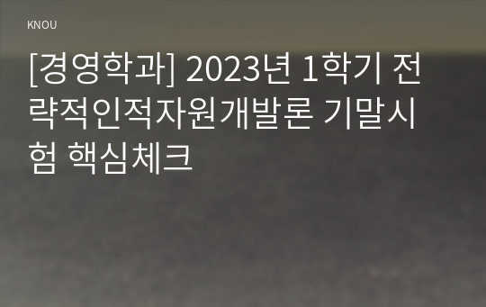 [경영학과] 2023년 1학기 전략적인적자원개발론 기말시험 핵심체크