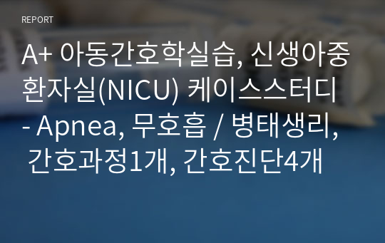 A+ 아동간호학실습, 신생아중환자실(NICU) 케이스스터디 - Apnea, 무호흡 / 병태생리, 간호과정1개, 간호진단4개