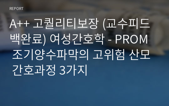 A++ 고퀄리티보장 (교수피드백완료) 여성간호학 - PROM 조기양수파막의 고위험 산모 간호과정 3가지