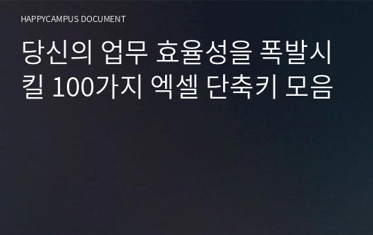 당신의 업무 효율성을 폭발시킬 100가지 엑셀 단축키 모음