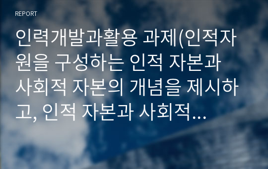 인력개발과활용 과제(인적자원을 구성하는 인적 자본과 사회적 자본의 개념을 제시하고, 인적 자본과 사회적 자본을 확보하기 위한 방안을 제시하시오.)