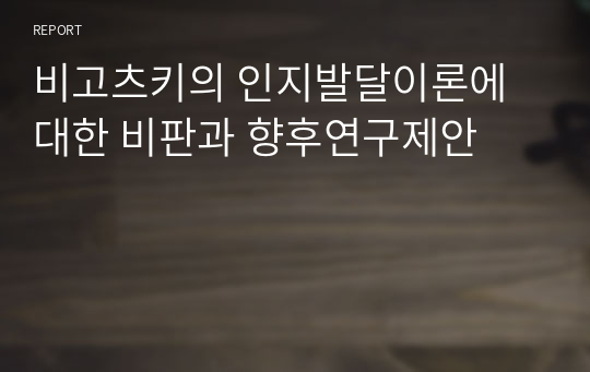 비고츠키의 인지발달이론에 대한 비판과 향후연구제안